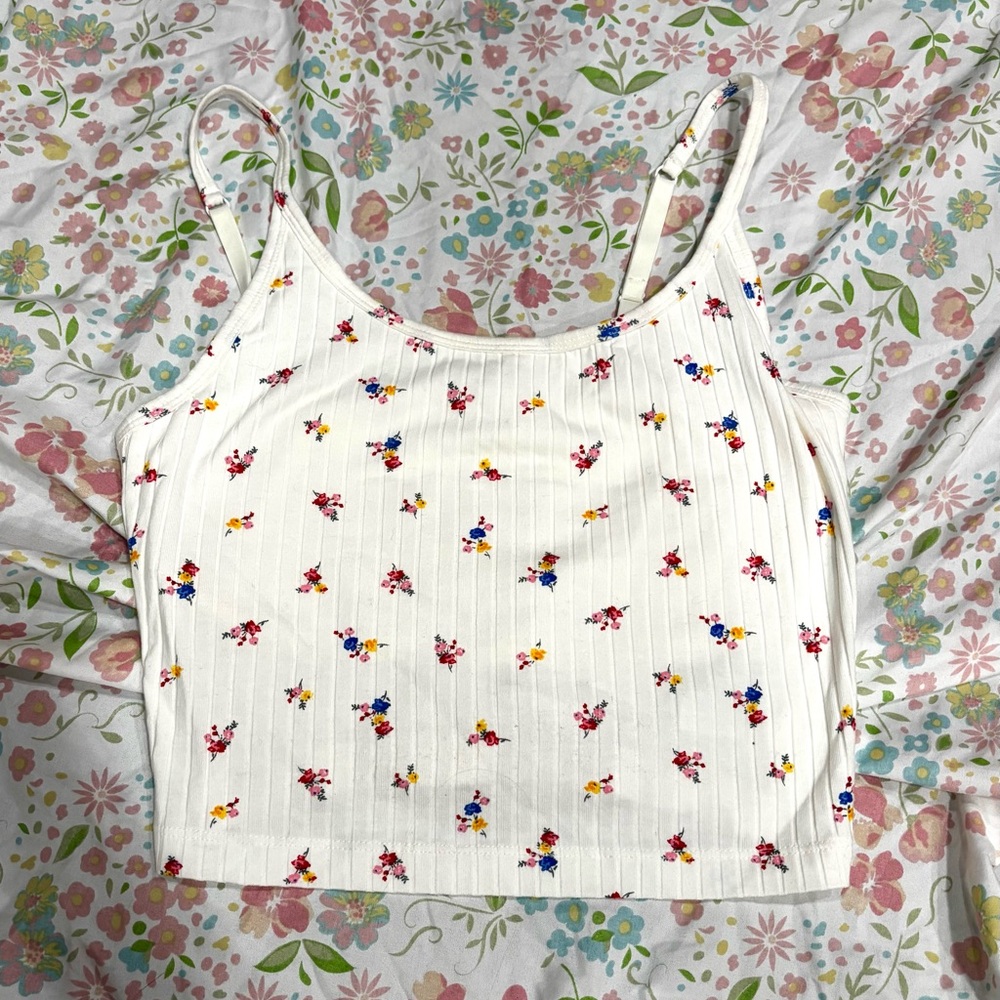 Floral Print White Tank Top